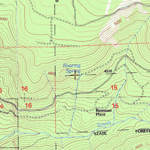 Topographic Map of Roaring Spring, CA