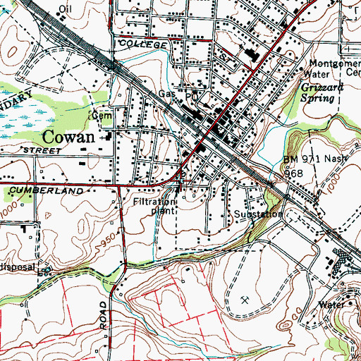 Topographic Map of Cowan Fire Department Station 2, TN