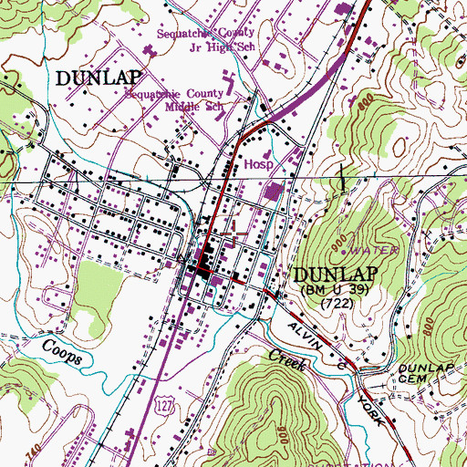 Topographic Map of Dunlap Volunteer Fire Department, TN