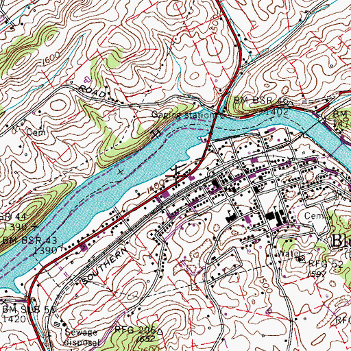 Topographic Map of Bluff City Volunteer Fire Department, TN