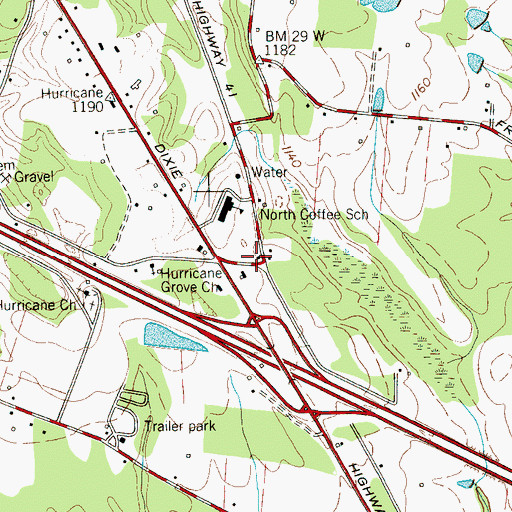 Topographic Map of North Coffee Volunteer Fire Department, TN