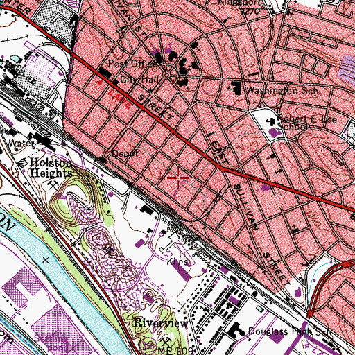 Topographic Map of Kingsport Fire Department Station 1, TN