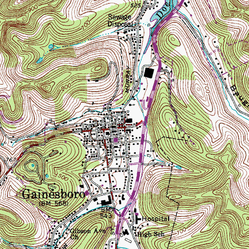 Topographic Map of Gainesboro City Fire Department, TN