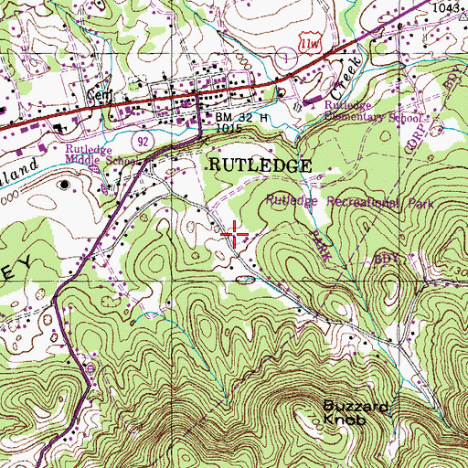 Topographic Map of Rutledge Volunteer Fire Department, TN