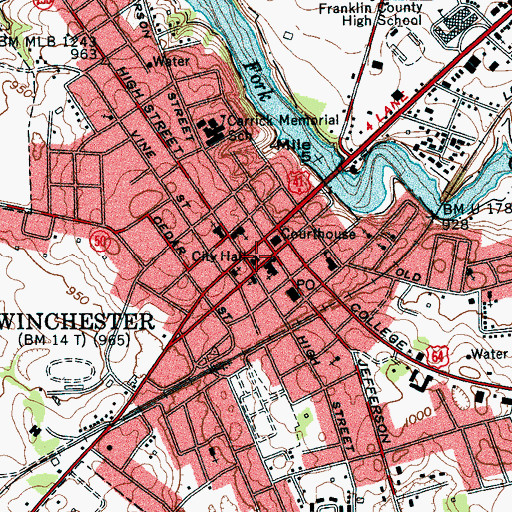 Topographic Map of Winchester Fire Department, TN