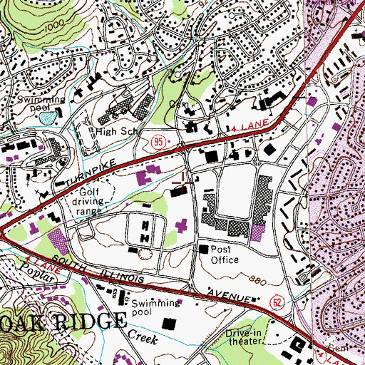 Topographic Map of Oak Ridge Fire Department Headquarters, TN