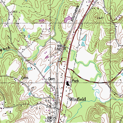 Topographic Map of Winfield Fire Department, TN