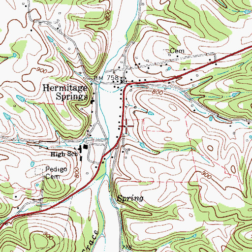 Topographic Map of Hermitage Springs Volunteer Fire Department, TN