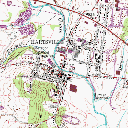 Topographic Map of Trousdale County Fire Department Hartsville, TN