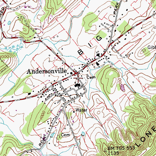 Topographic Map of Andersonville Volunteer Fire Department Station 1, TN