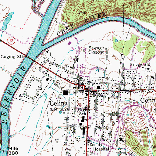 Topographic Map of Celina Fire Department, TN