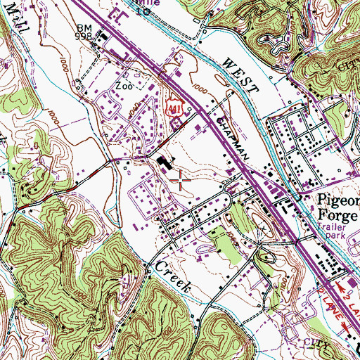 Topographic Map of Pigeon Forge Fire Department, TN