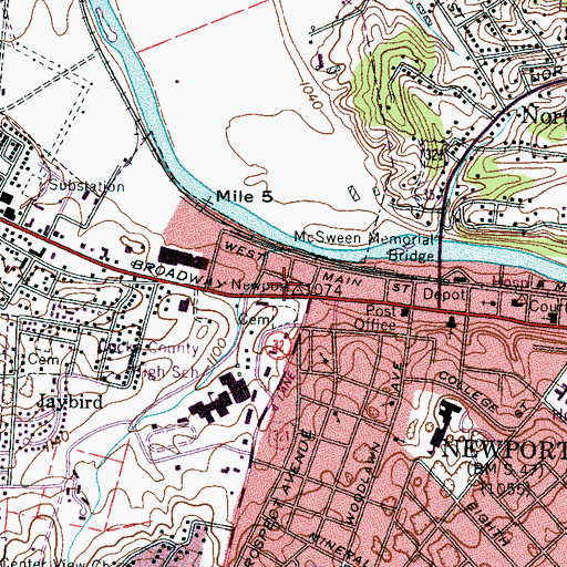 Topographic Map of Newport Fire Department Station 1, TN