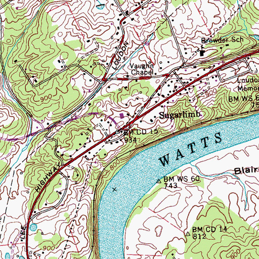 Topographic Map of Loudon County Fire Rescue Station 1, TN