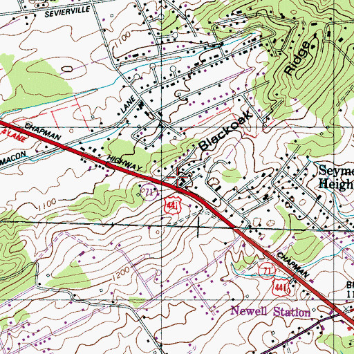 Topographic Map of Seymour Volunteer Fire Department Station 1, TN