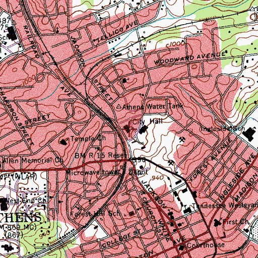 Topographic Map of Athens Fire Department Station 1, TN