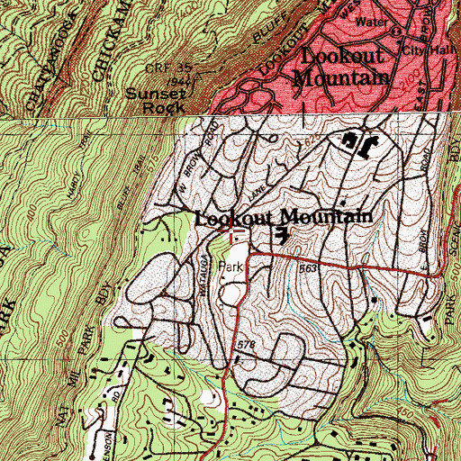 Topographic Map of Lookout Mountain Fire Department, TN