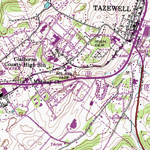 Topographic Map of New Tazewell Fire Department, TN