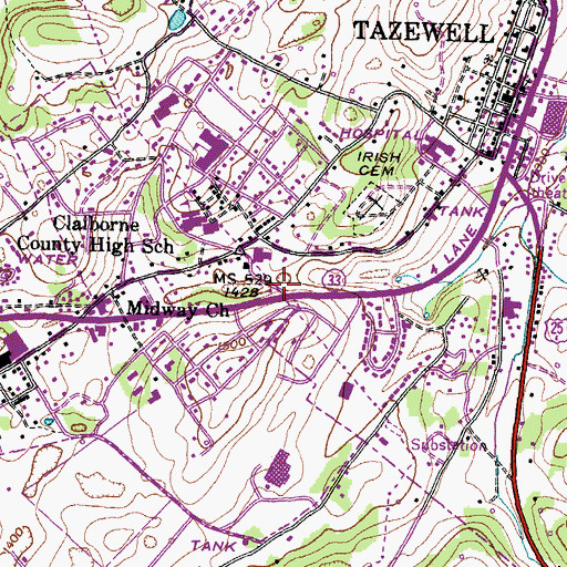 Topographic Map of New Tazewell Fire Department, TN