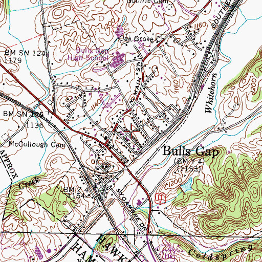 Topographic Map of Bulls Gap Volunteer Fire Department, TN