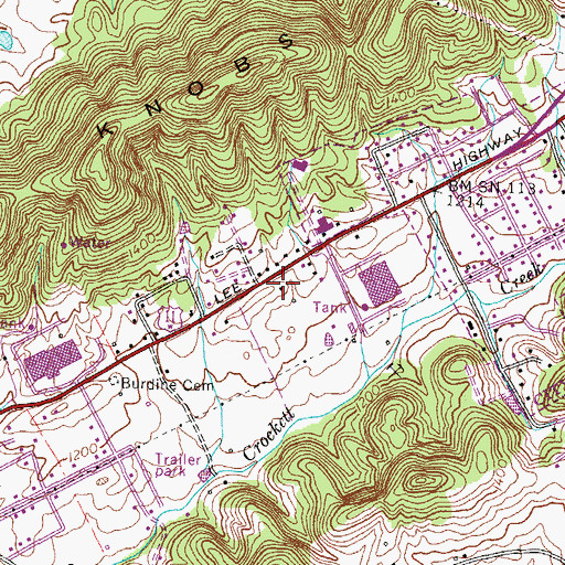 Topographic Map of Rogersville Fire Department Station 1, TN