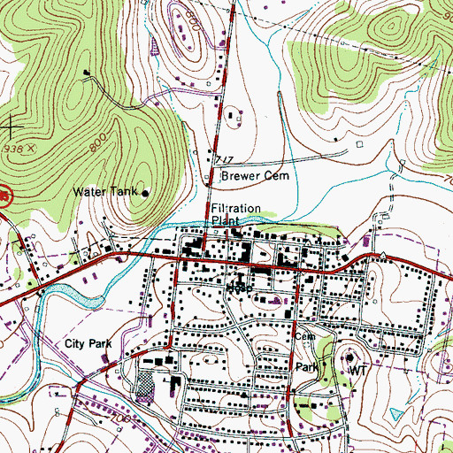Topographic Map of Woodbury Volunteer Fire Department, TN