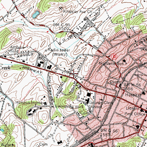 Topographic Map of Greeneville Fire Department Station 1, TN