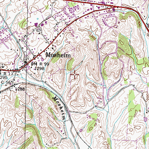 Topographic Map of Mosheim Volunteer Fire Department, TN