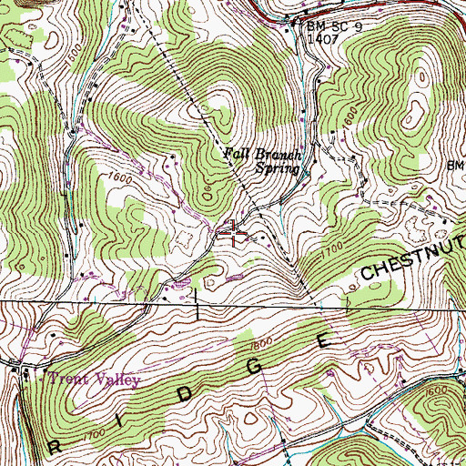 Topographic Map of Chestnut Ridge Volunteer Fire Department, TN