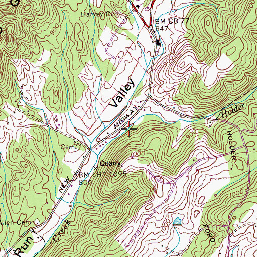 Topographic Map of East Roane County Volunteer Fire Department Station 3 New Midway, TN