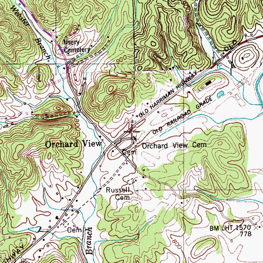 Topographic Map of Blair Volunteer Fire Department, TN