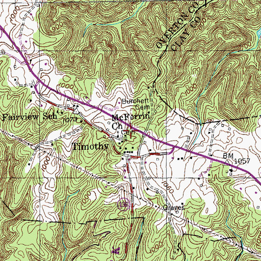 Topographic Map of Timothy Volunteer Fire Department, TN