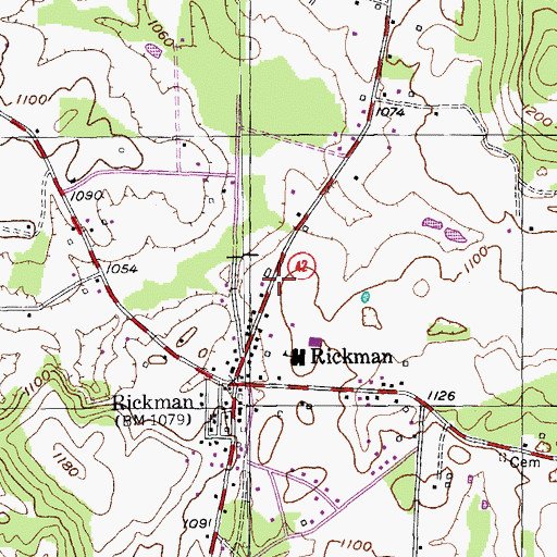 Topographic Map of Rickman Volunteer Fire Department, TN