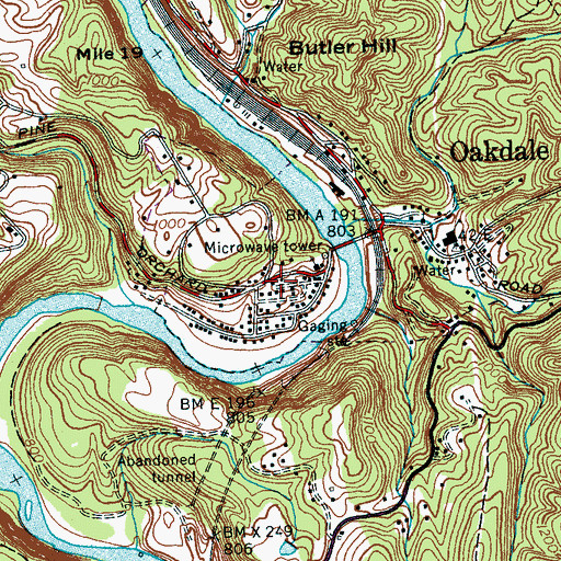 Topographic Map of Oakdale Area Volunteer Fire Department, TN