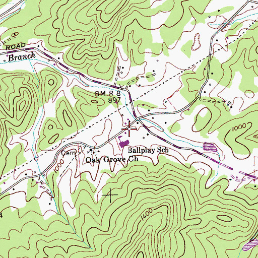 Topographic Map of Ball Play Volunteer Fire Department, TN