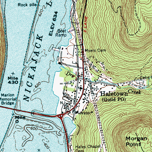 Topographic Map of Haletown Volunteer Fire Department, TN