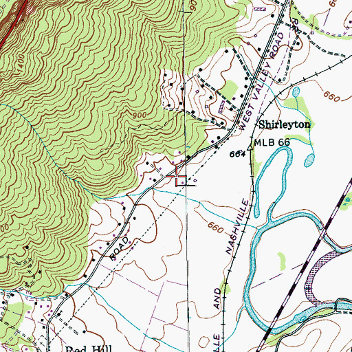 Topographic Map of West Valley Volunteer Fire Department, TN