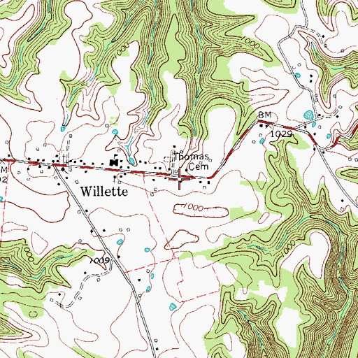 Topographic Map of Willette Volunteer Fire Department, TN