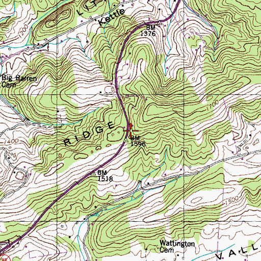 Topographic Map of Northeast Union County Volunteer Fire Department, TN