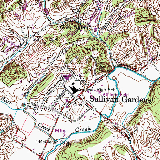 Topographic Map of Sullivan West Volunteer Fire Department, TN
