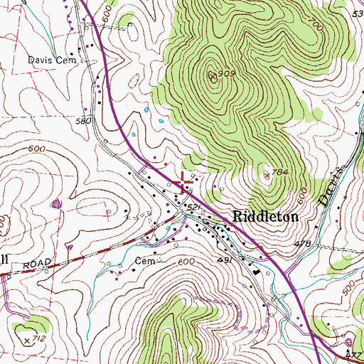 Topographic Map of Riddleton Dixon Springs Volunteer Fire Department District 5, TN