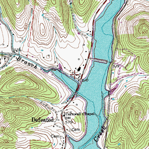 Topographic Map of Defeated Creek Fire Department District 3, TN