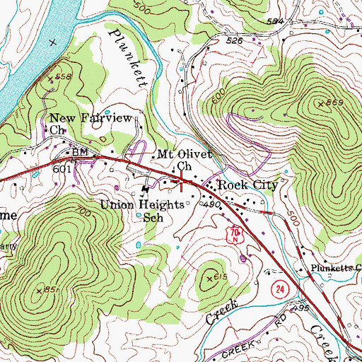 Topographic Map of Rock City - Rome Fire Department District 4, TN