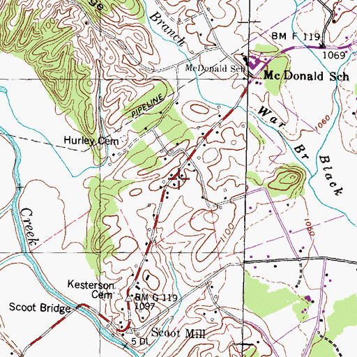 Topographic Map of McDonald Volunteer Fire Department, TN