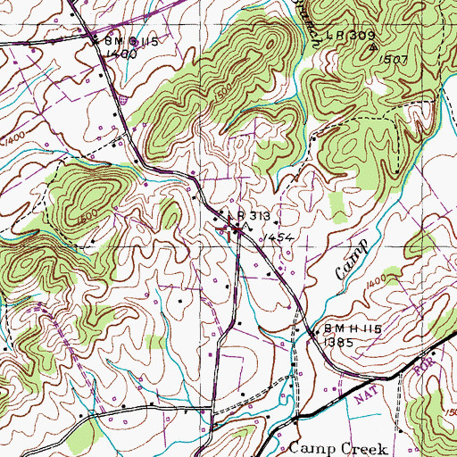 Topographic Map of Camp Creek Volunteer Fire Department, TN