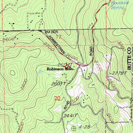 Topographic Map of Robinson Mills, CA