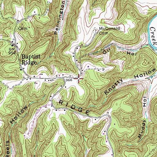 Topographic Map of Baptist Ridge Volunteer Fire Department, TN