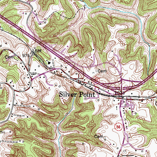 Topographic Map of Putnam County Fire Department Station 33, TN