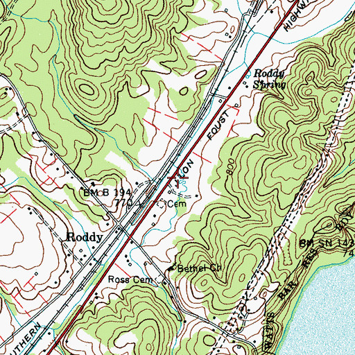 Topographic Map of Rhea County Fire Department Station 2 715 Roddy Fire District, TN