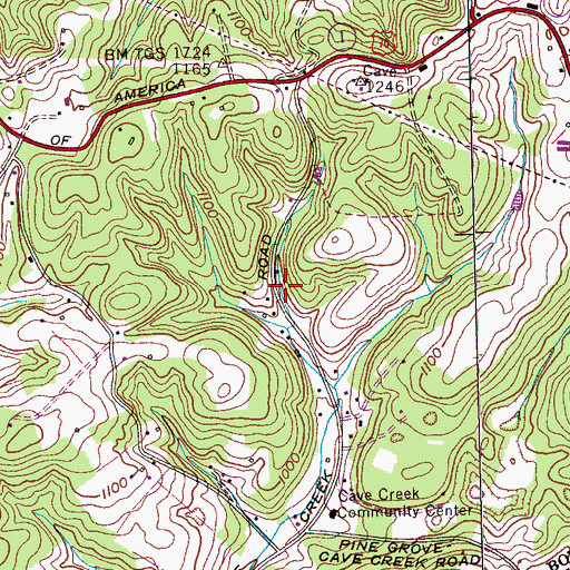 Topographic Map of East Roane County Volunteer Fire Department Station 2 Cave Creek, TN